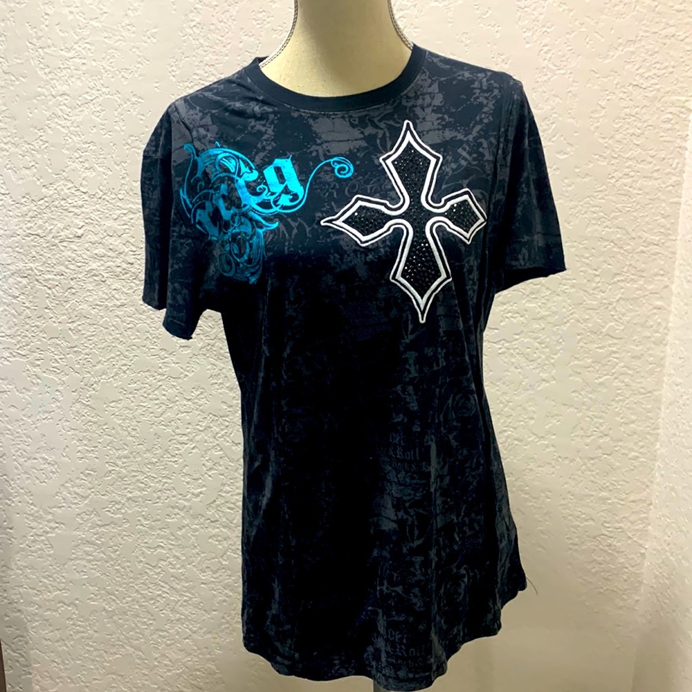 ROCK&ROLL COWGIRL ROUNDNECK PULLOVER SHIRT XL BLACK